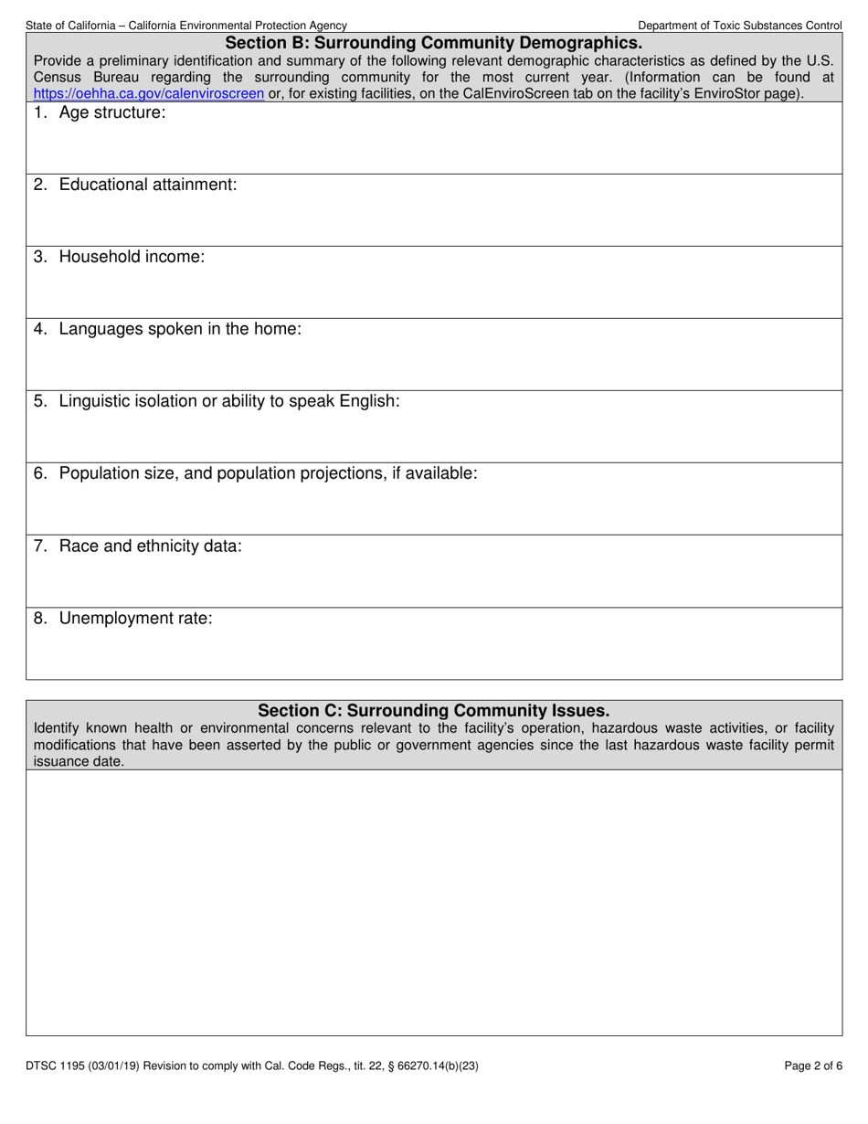 DTSC Form 1195 Fill Out, Sign Online and Download Fillable PDF, California Templateroller