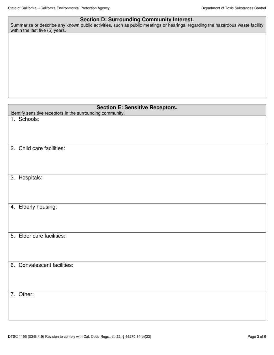 DTSC Form 1195 - Fill Out, Sign Online and Download Fillable PDF ...