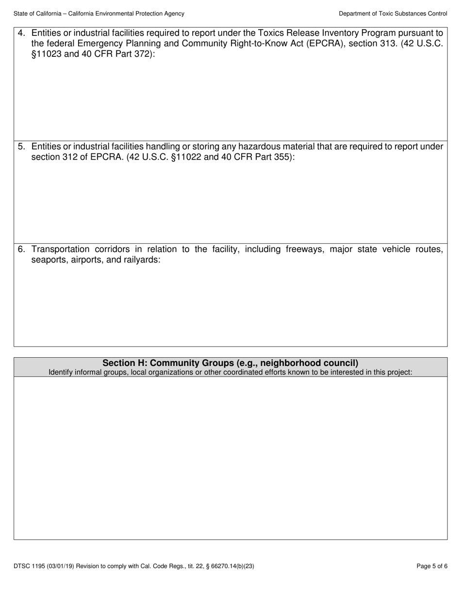 DTSC Form 1195 Community Involvement Profile - California, Page 5