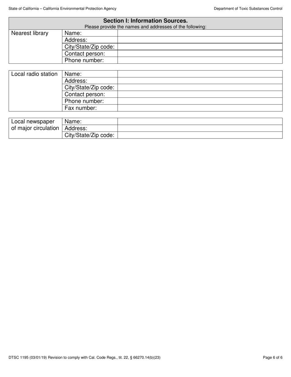 DTSC Form 1195 Community Involvement Profile - California, Page 6