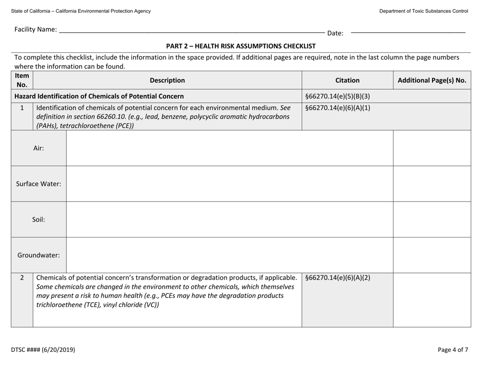 Hazardous Waste Facility Permit Health Risk Assessment Questionnaire - California, Page 4