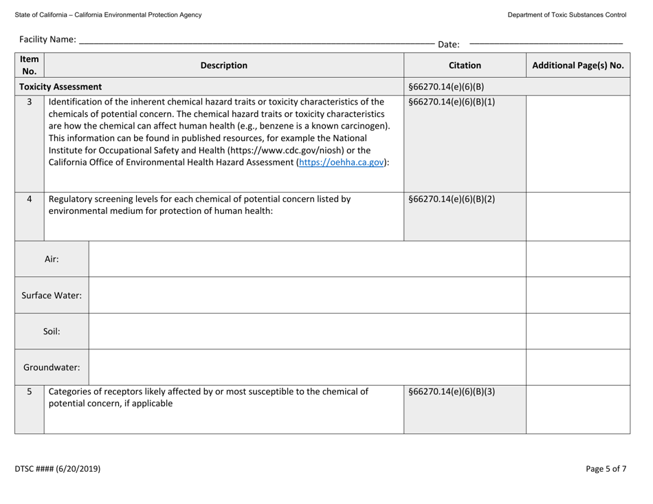 Hazardous Waste Facility Permit Health Risk Assessment Questionnaire - California, Page 5