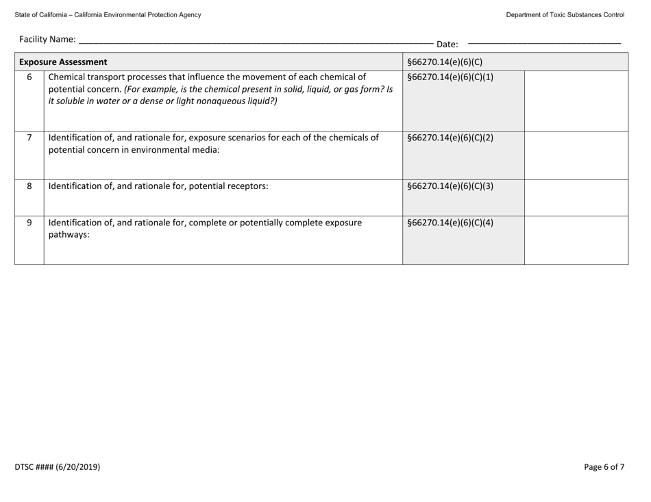 Hazardous Waste Facility Permit Health Risk Assessment Questionnaire - California, Page 6