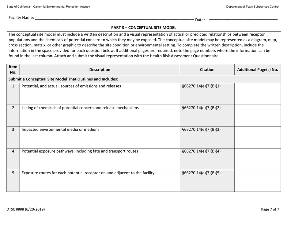 Hazardous Waste Facility Permit Health Risk Assessment Questionnaire - California, Page 7