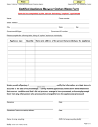 DTSC Form 1459 Certified Appliance Recycler Orphan Waste Form - California, Page 2