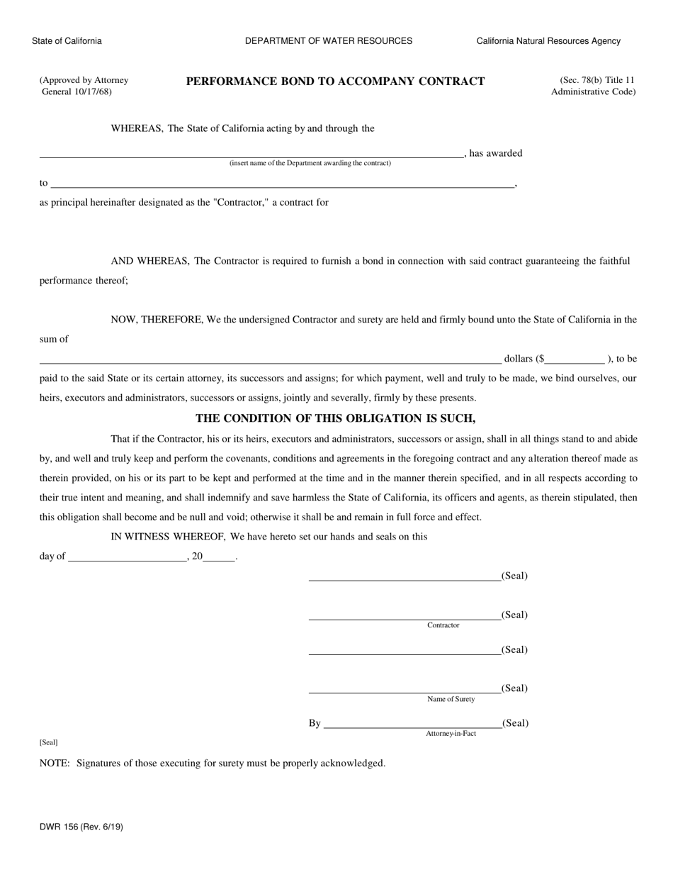 Form DWR156 Fill Out, Sign Online and Download Printable PDF