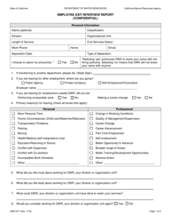 Form DWR877 Employee Exit Interview Report (Confidential) - California