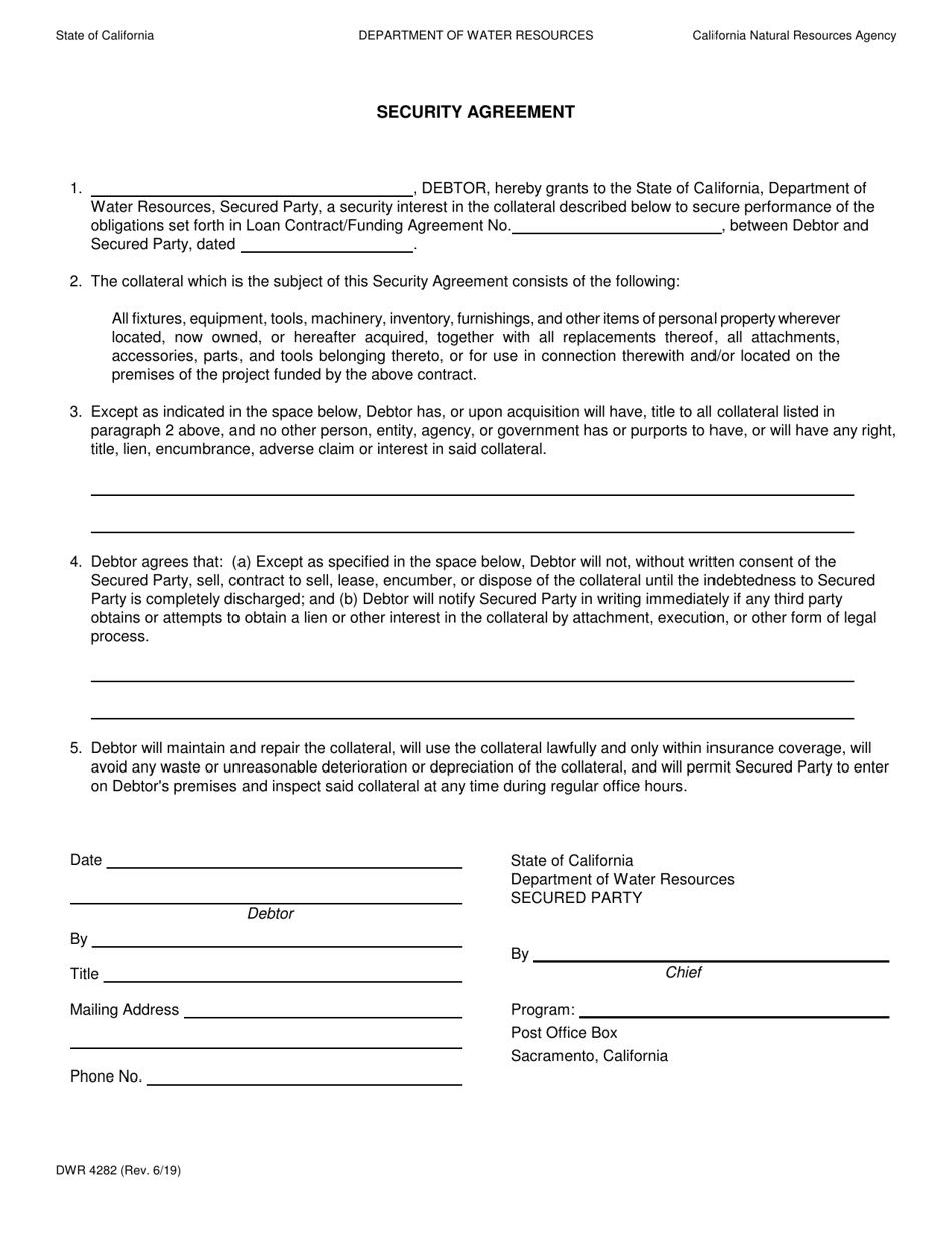 Form DWR4282 Security Agreement - California, Page 1