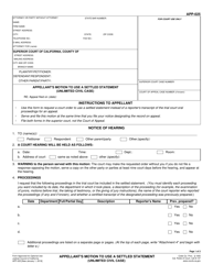 Form APP-025 Appellant's Motion to Use a Settled Statement (Unlimited Civil Case) - California