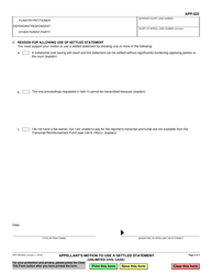 Form APP-025 Appellant's Motion to Use a Settled Statement (Unlimited Civil Case) - California, Page 2