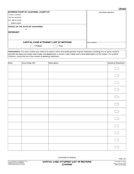Form CR-603 Capital Case Attorney List of Motions - California