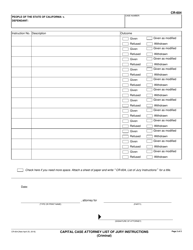 Form CR-604 Capital Case Attorney List of Jury Instructions - California, Page 2
