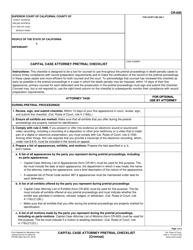 Document preview: Form CR-600 Capital Case Attorney Pretrial Checklist - California