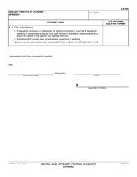 Form CR-600 Capital Case Attorney Pretrial Checklist - California, Page 3