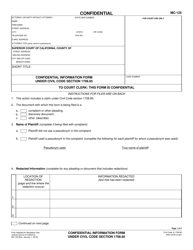Form MC-125 Confidential Information Form Under Civil Code Section 1708.85 - California