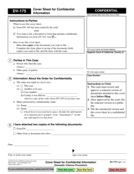 Document preview: Form DV-175 Cover Sheet for Confidential Information (Domestic Violence Prevention) - California