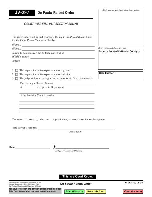 Form JV-297  Printable Pdf