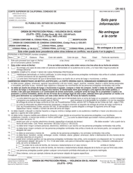 Document preview: Formulario CR-160 S Orden De Proteccion Penal"violencia En El Hogar (Clets - Cpo) - California (Spanish)