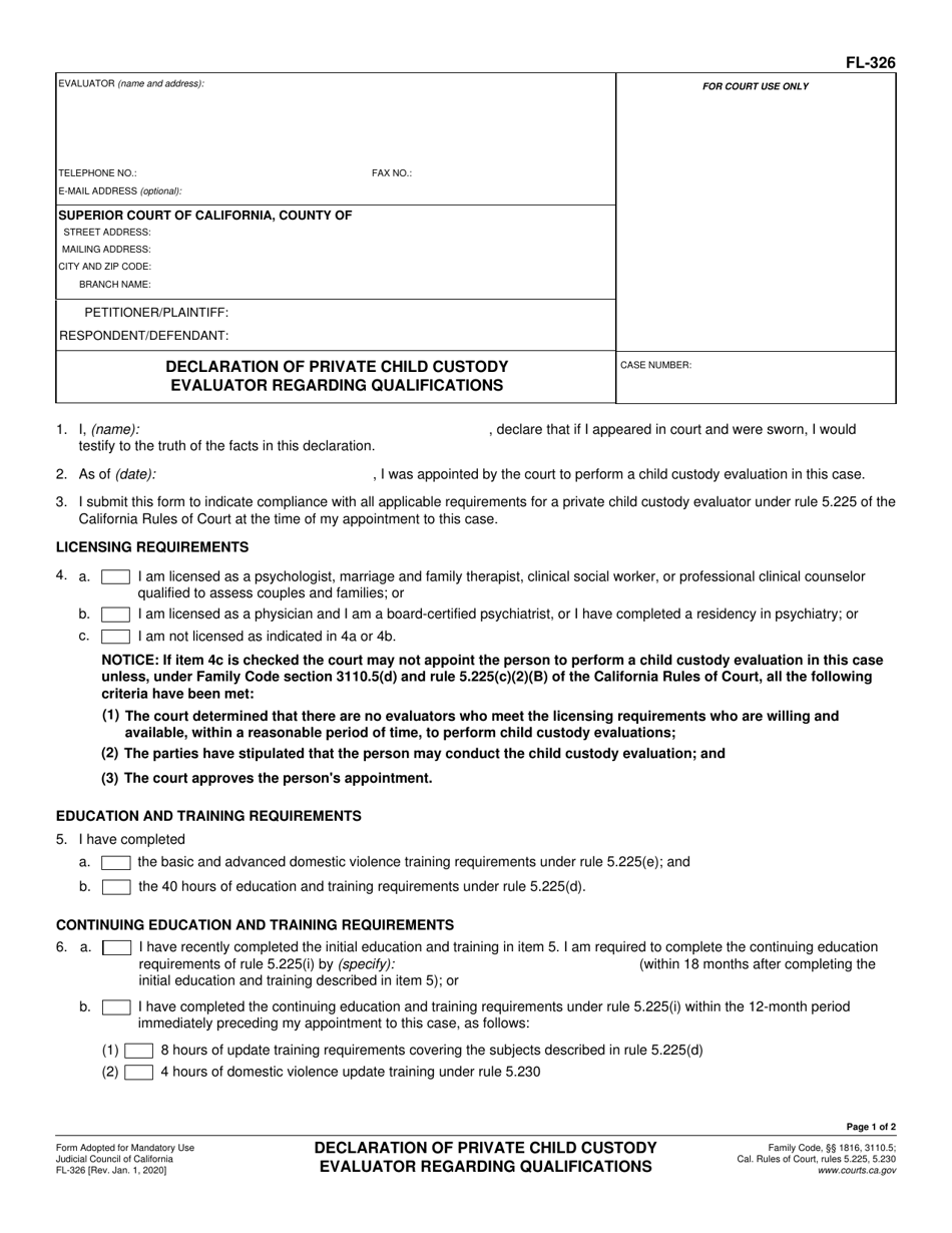 Form FL-326 Download Fillable PDF or Fill Online Declaration of Private ...