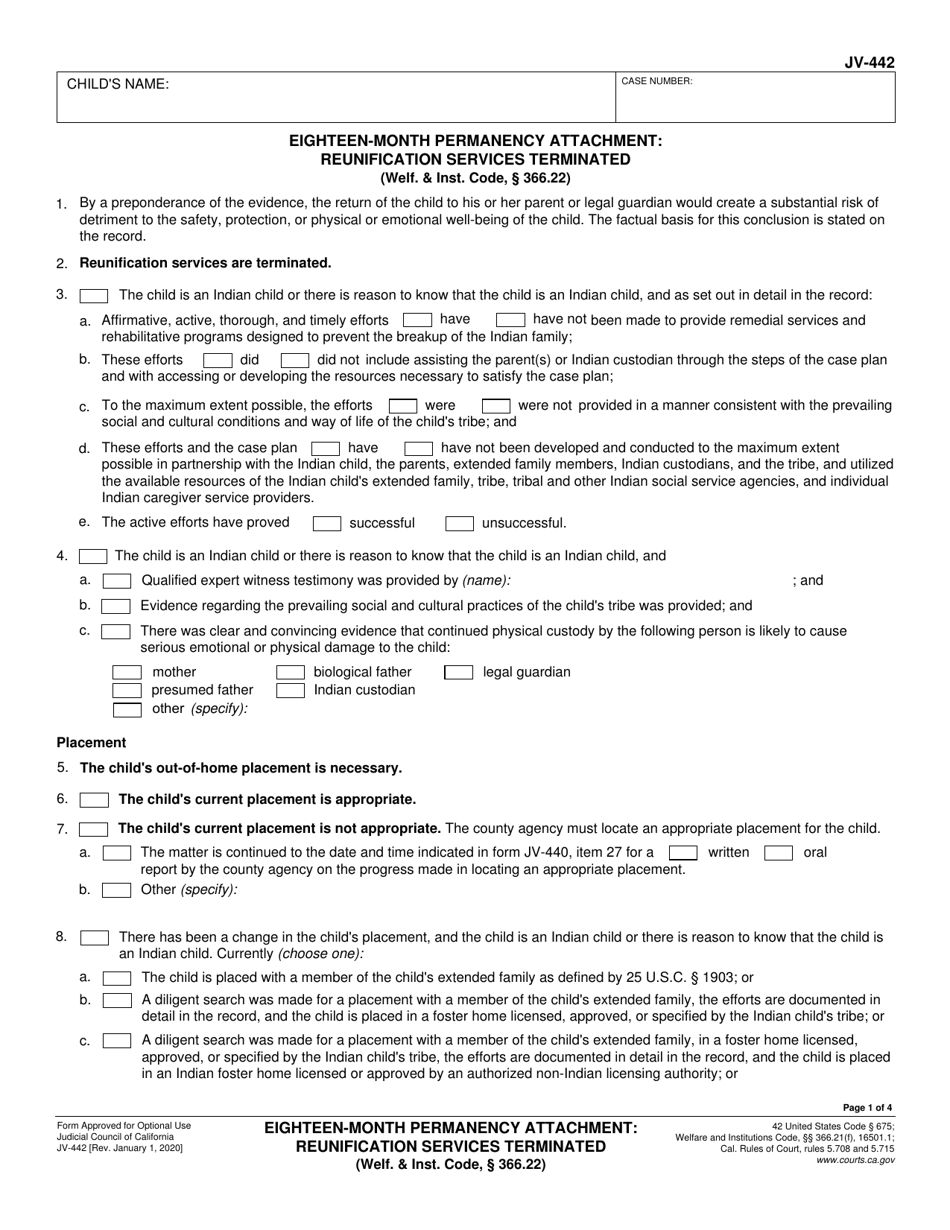 Form JV-442 Download Fillable PDF or Fill Online Eighteen-Month ...