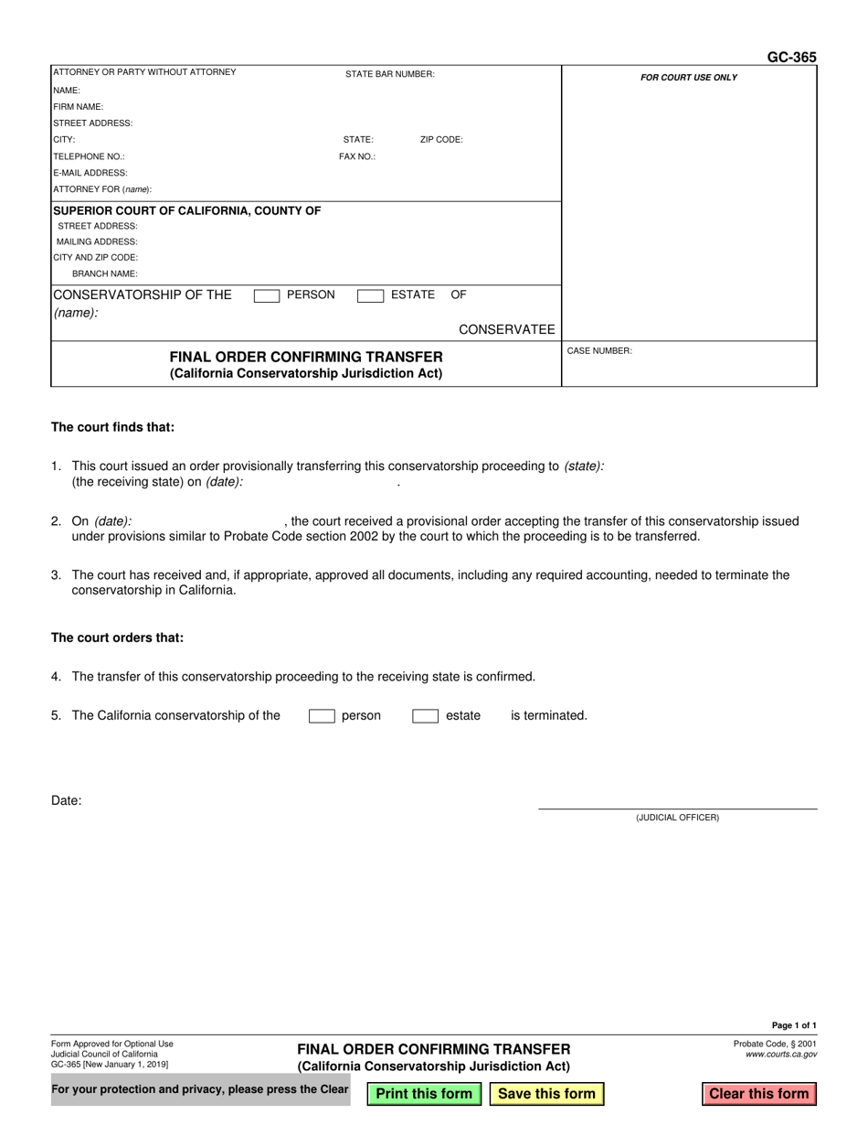 Form GC-365 - Fill Out, Sign Online and Download Fillable PDF ...