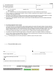 Form FL-630 Judgment Regarding Parental Obligations (Governmental) - California, Page 3