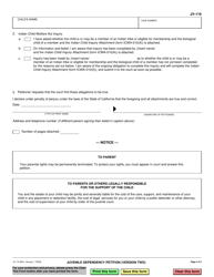 Form JV-110 Juvenile Dependency Petition (Version Two) - California, Page 2