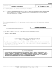 Formulario JV-600 S Peticion De Dependencia (Pupilo De La Corte) - California (Spanish), Page 2