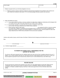 Form JV-600 Juvenile Wardship Petition - California, Page 2
