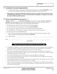 Form DV-109 Notice of Court Hearing (Domestic Violence Prevention) - California, Page 2
