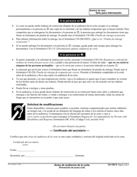 Formulario CH-109 S Aviso De Audiencia De La Corte - California (Spanish), Page 3