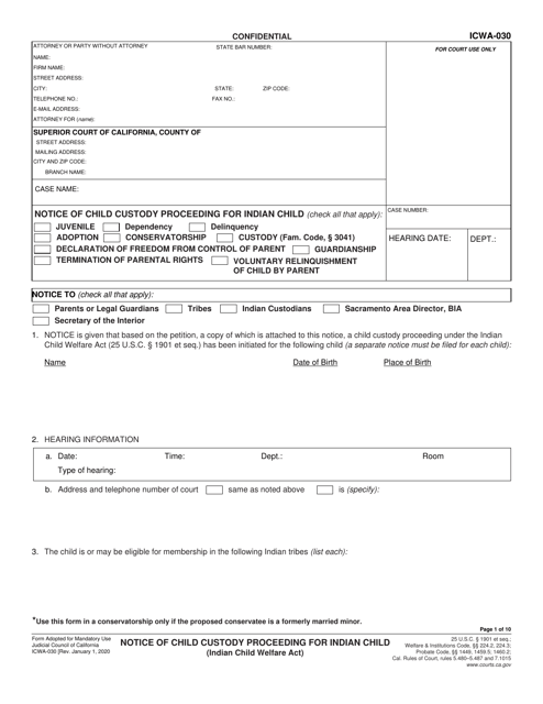 Form ICWA-030  Printable Pdf