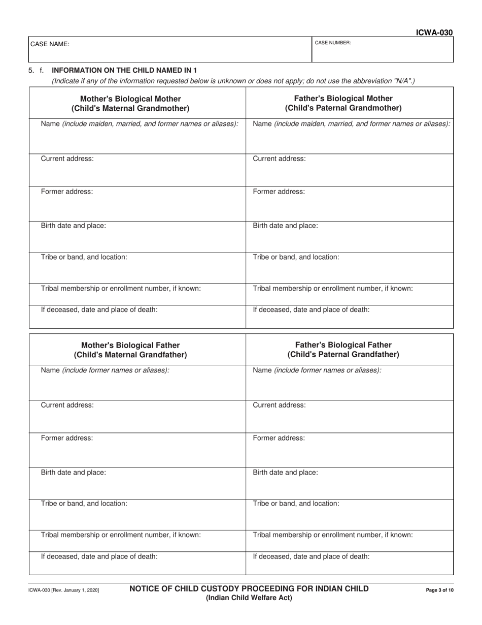 Form ICWA-030 Notice of Child Custody Proceeding for Indian Child (Indian Child Welfare Act) - California, Page 3