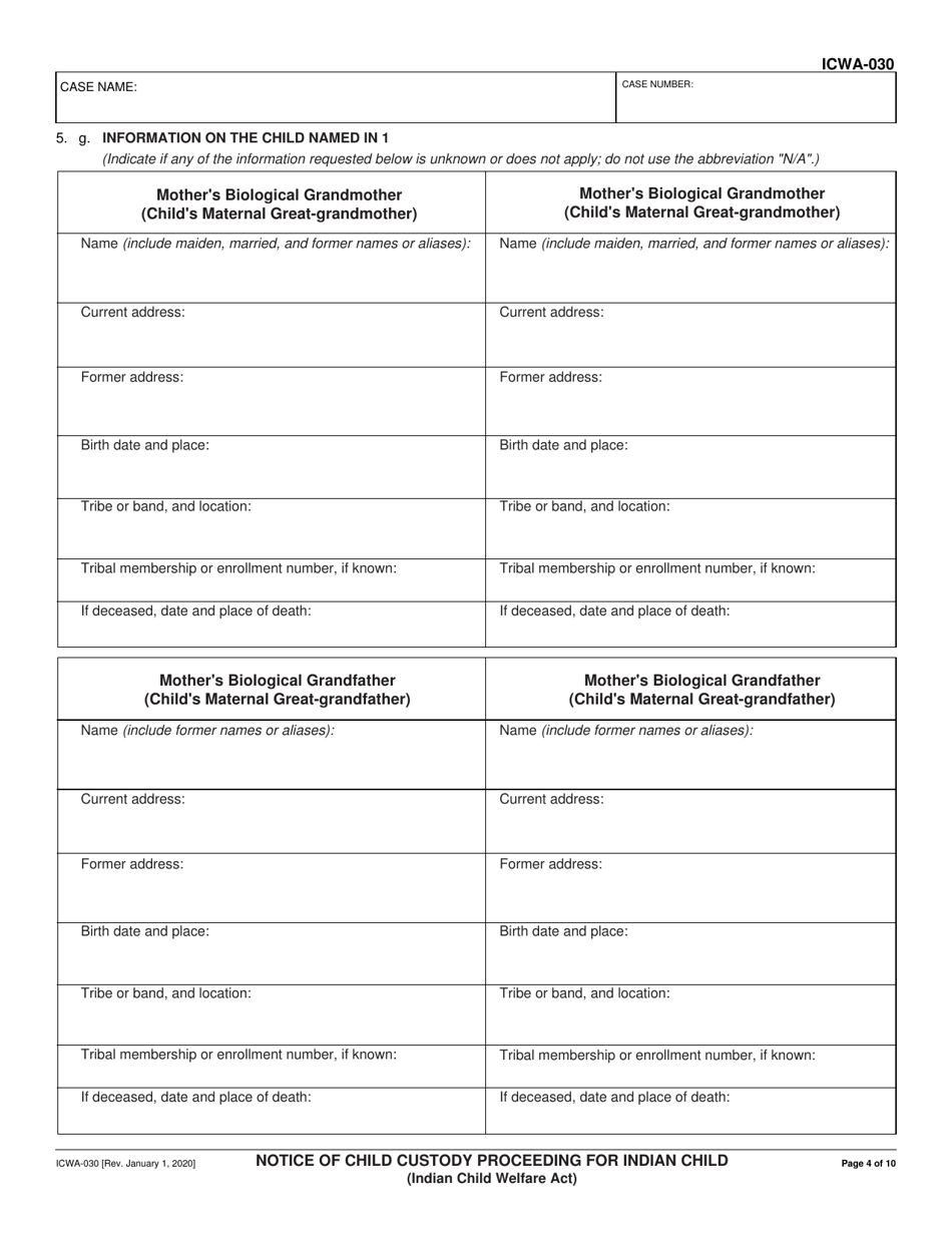 Form ICWA-030 Notice of Child Custody Proceeding for Indian Child (Indian Child Welfare Act) - California, Page 4