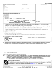 Form DE-115 (GC-015) Notice of Hearing on Petition to Determine Claim to Property - California
