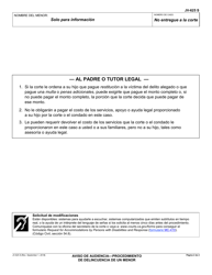 Formulario JV-625 Aviso De Audiencia - Procedimiento De Delincuencia De Un Menor - California (Spanish), Page 2