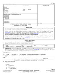 Form FL-272 Notice of Motion to Cancel (Set Aside) Judgment of Parentage - California