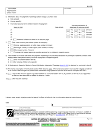 Form FL-272 Notice of Motion to Cancel (Set Aside) Judgment of Parentage - California, Page 2