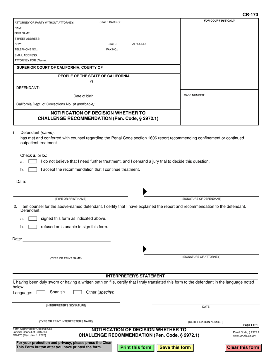 Form CR-170 Download Fillable PDF or Fill Online Notification of ...