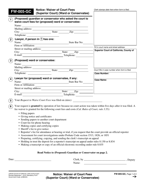 Form FW-005-GC Notice: Waiver of Court Fees (Superior Court) (Ward or Conservatee) - California