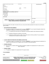 Document preview: Form JV-743 Order After Request to Vacate Disposition and Dismiss Penal Code Section 647f Adjudication - California