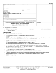 Form NC-530G Order Recognizing Minor&#039;s Change of Gender and for Issuance of New Birth Certificate (By Guardian or Dependency Attorney) - California