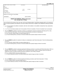 Document preview: Form CR-184 (MIL-184) Order for Dismissal (Military Personnel) - California