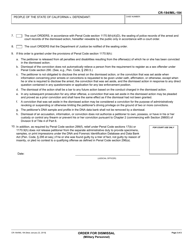 Form CR-184 (MIL-184) Order for Dismissal (Military Personnel) - California, Page 2