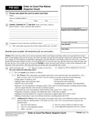 Form FW-003 Order on Court Fee Waiver (Superior Court) - California