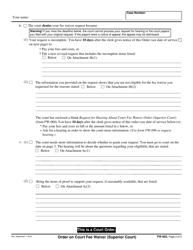 Form FW-003 Order on Court Fee Waiver (Superior Court) - California, Page 2