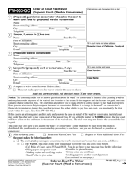 Document preview: Form FW-003-GC Order on Court Fee Waiver (Superior Court) (Ward or Conservatee) - California