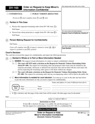 Document preview: Form DV-165 Order on Request to Keep Minor's Information Confidential (Domestic Violence Prevention) - California