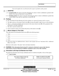 Form DV-165 Order on Request to Keep Minor&#039;s Information Confidential (Domestic Violence Prevention) - California, Page 2