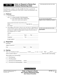 Document preview: Form GV-730 Order on Request to Renew Gun Violence Restraining Order - California